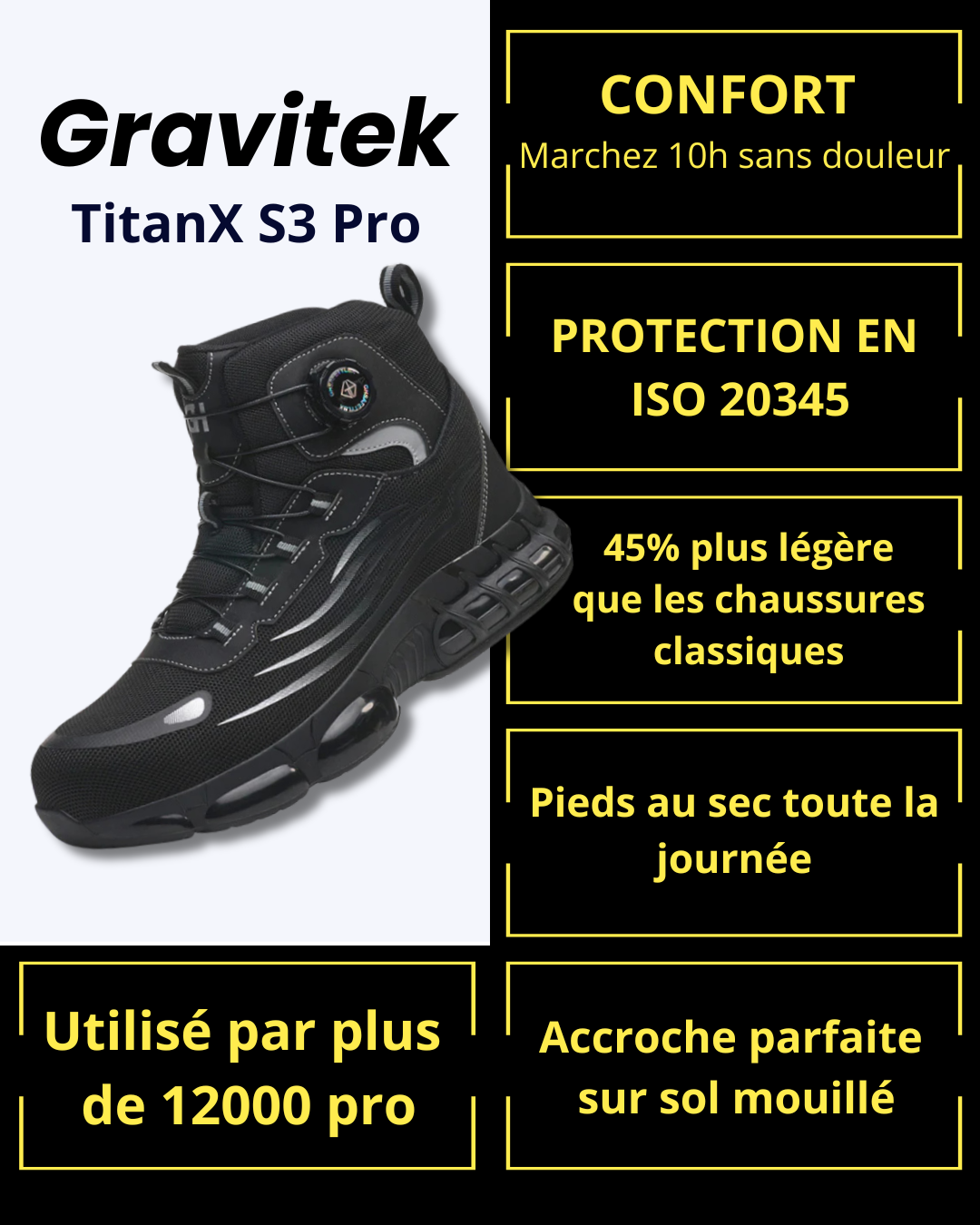Gravitek TitanX S3 Pro - La chaussure des pros qui refusent de souffrir au travail